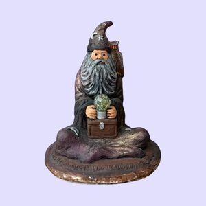 Fantasy Wizard Gnome Figurine “H. Craft” Signed Owl Crystal Ball Decor